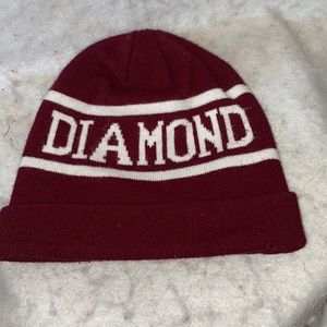 Diamond Supply Co Burgundy And White Beanie